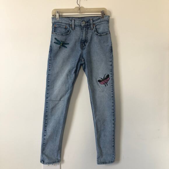 VTG Levis 512 Embroidered Slim Fit Jeans Y2K Fairy 29x30 Butterfly Dragonfly - Picture 2 of 13